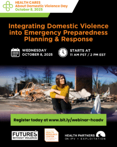 Webinar graphic for health cares about domestic violence day