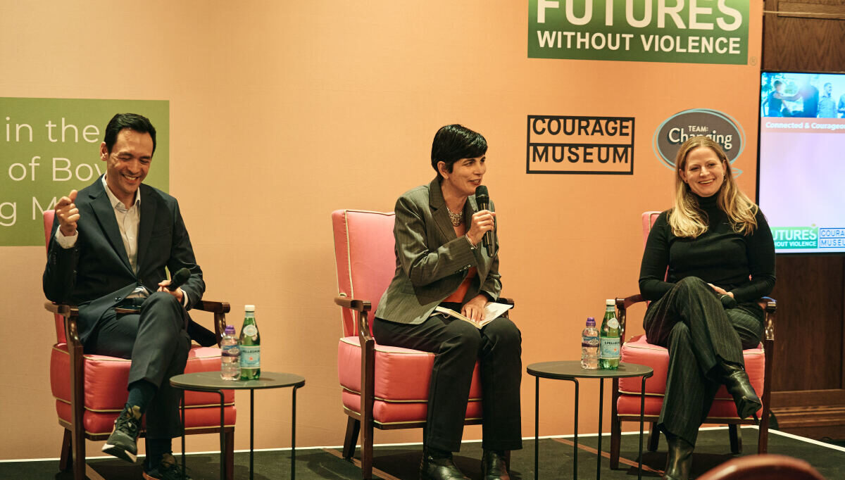 Journalist Sasha Khokha, host of “The California Report Magazine” on NPR’s Bay Area affiliate KQED, Courage Museum's Manuelito Biag, and Sarah Haacke Byrd, CEO of Women Moving Millions
