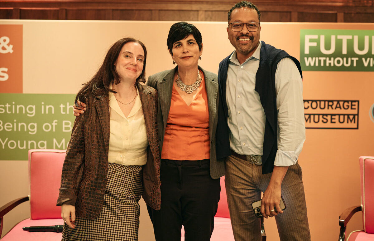 From left to right, Maggie Hurea, Head of Social Impact at Harry’s and Mammoth Brands, Sasha Khokha, Reporter, and Brian O’Connor, VP of FUTURES. Their panel discussion focused on the FUTURES program “Team: Changing Minds."